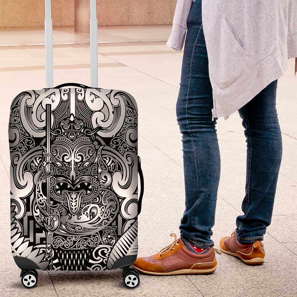 New Zealand Taiaha Maori Luggage Cover Kiwikiwi Minimalist Silver Fern Tukutuku Motif