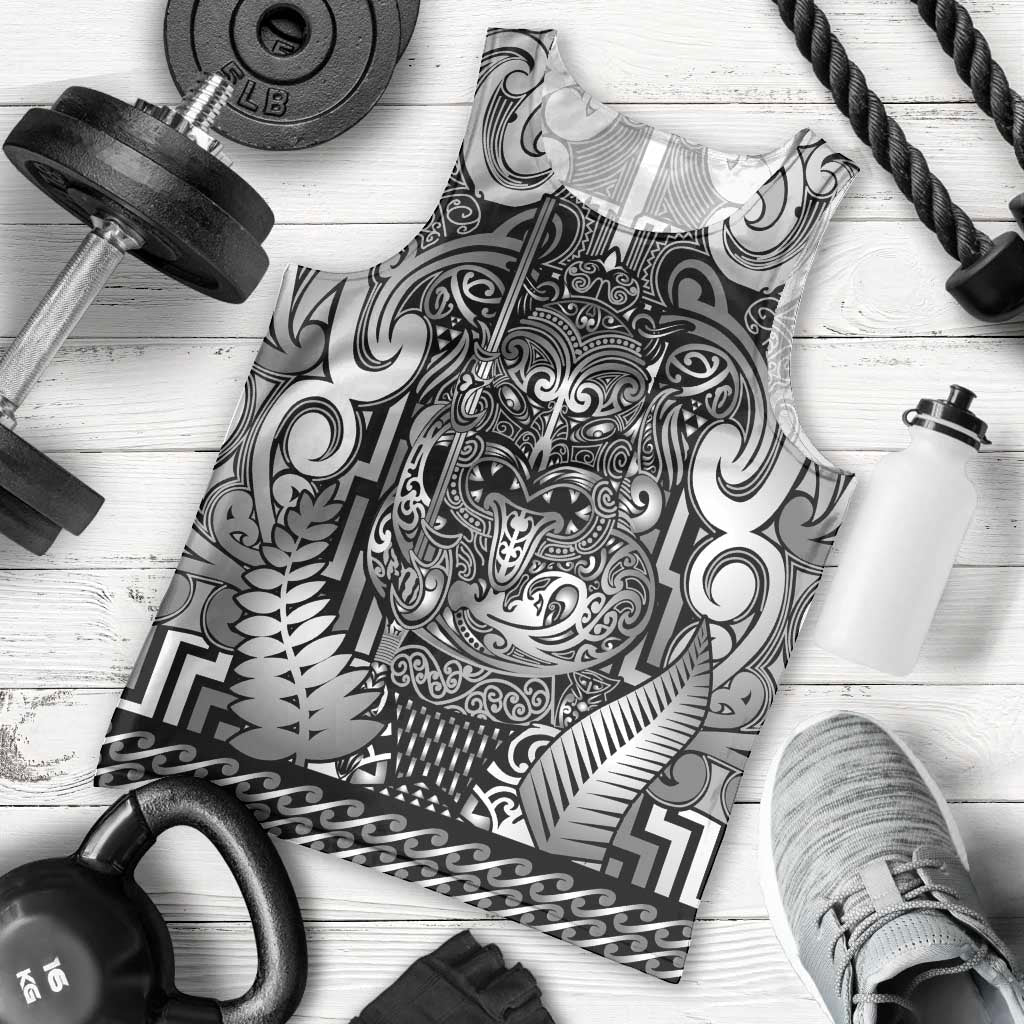 Custom New Zealand Taiaha Maori Men Tank Top Kiwikiwi Minimalist Silver Fern Tukutuku Motif LT9 - Polynesian Pride