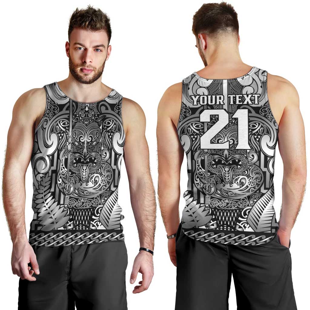 Custom New Zealand Taiaha Maori Men Tank Top Kiwikiwi Minimalist Silver Fern Tukutuku Motif LT9 - Polynesian Pride