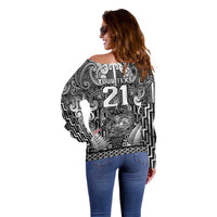 Custom New Zealand Taiaha Maori Off Shoulder Sweater Kiwikiwi Minimalist Silver Fern Tukutuku Motif LT9 - Polynesian Pride