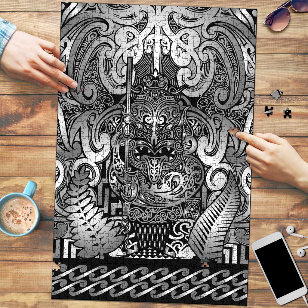 New Zealand Taiaha Maori Puzzle Kiwikiwi Minimalist Silver Fern Tukutuku Motif LT9 White - Polynesian Pride