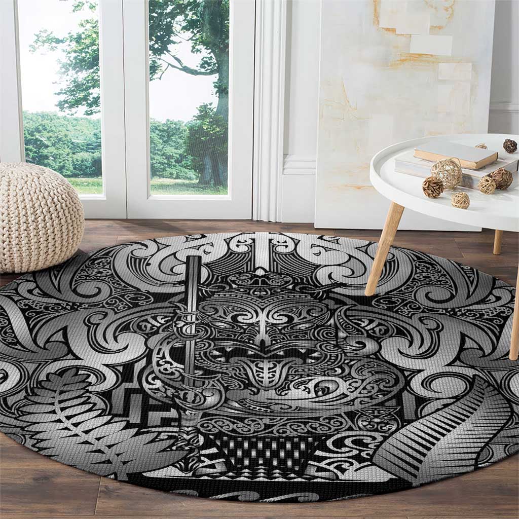 New Zealand Taiaha Maori Round Carpet Kiwikiwi Minimalist Silver Fern Tukutuku Motif LT9 - Polynesian Pride