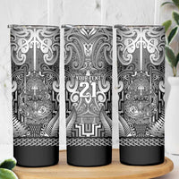 Custom New Zealand Taiaha Maori Skinny Tumbler Kiwikiwi Minimalist Silver Fern Tukutuku Motif LT9 - Polynesian Pride