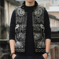 Custom New Zealand Taiaha Maori Sleeveless Puffer Jacket Kiwikiwi Minimalist Silver Fern Tukutuku Motif LT9 - Polynesian Pride