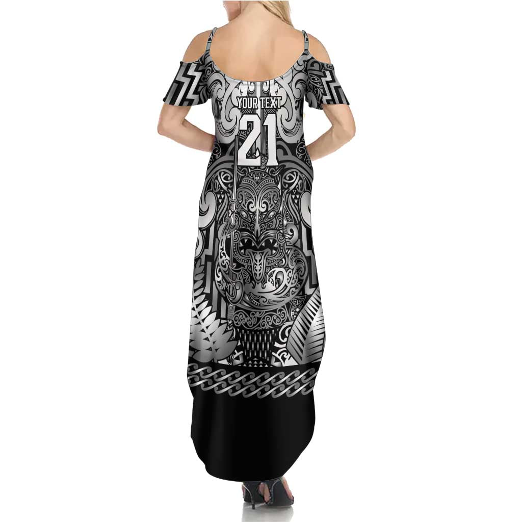 Custom New Zealand Taiaha Maori Summer Maxi Dress Kiwikiwi Minimalist Silver Fern Tukutuku Motif LT9 - Polynesian Pride