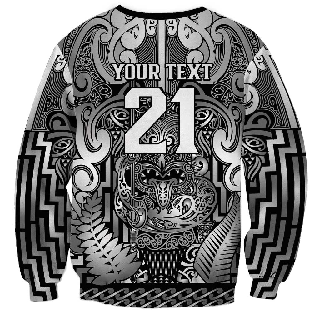 Custom New Zealand Taiaha Maori Sweatshirt Kiwikiwi Minimalist Silver Fern Tukutuku Motif LT9 - Polynesian Pride