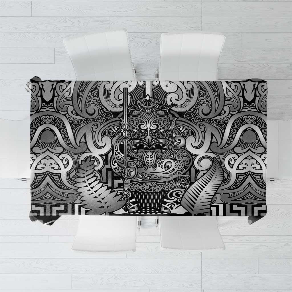 New Zealand Taiaha Maori Tablecloth Kiwikiwi Minimalist Silver Fern Tukutuku Motif LT9 White - Polynesian Pride