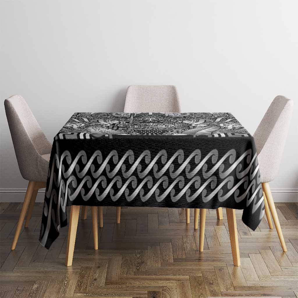 New Zealand Taiaha Maori Tablecloth Kiwikiwi Minimalist Silver Fern Tukutuku Motif LT9 - Polynesian Pride