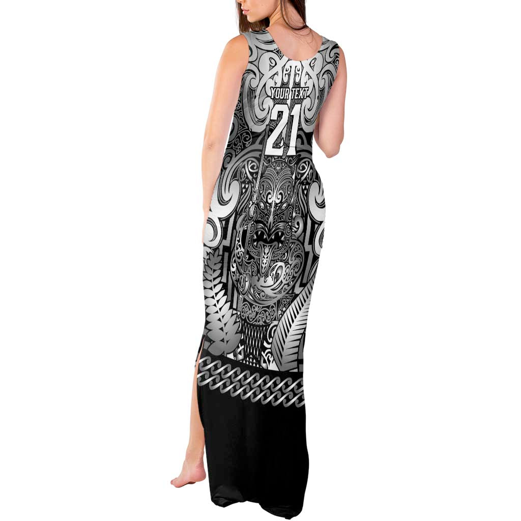 Custom New Zealand Taiaha Maori Tank Maxi Dress Kiwikiwi Minimalist Silver Fern Tukutuku Motif LT9 - Polynesian Pride