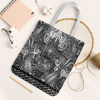 New Zealand Taiaha Maori Tote Bag Kiwikiwi Minimalist Silver Fern Tukutuku Motif LT9 White Strap One Size White - Polynesian Pride