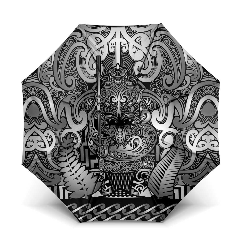 New Zealand Taiaha Maori Umbrella Kiwikiwi Minimalist Silver Fern Tukutuku Motif