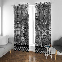 New Zealand Taiaha Maori Window Curtain Kiwikiwi Minimalist Silver Fern Tukutuku Motif LT9 With Grommets White - Polynesian Pride