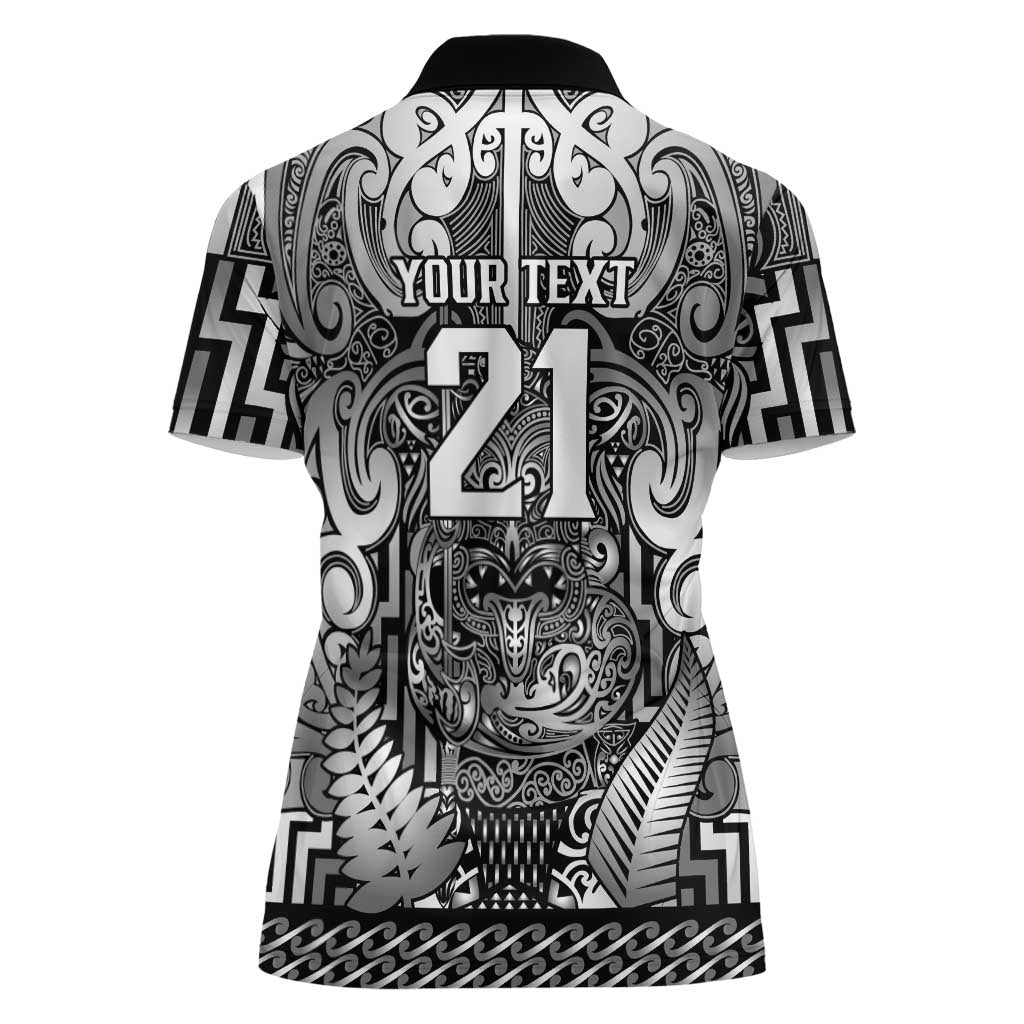 Custom New Zealand Taiaha Maori Women Polo Shirt Kiwikiwi Minimalist Silver Fern Tukutuku Motif LT9 - Polynesian Pride