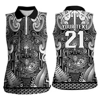 Custom New Zealand Taiaha Maori Women Sleeveless Polo Shirt Kiwikiwi Minimalist Silver Fern Tukutuku Motif LT9 - Polynesian Pride
