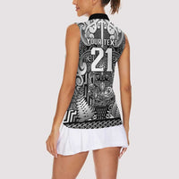 Custom New Zealand Taiaha Maori Women Sleeveless Polo Shirt Kiwikiwi Minimalist Silver Fern Tukutuku Motif LT9 - Polynesian Pride