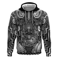 Custom New Zealand Taiaha Maori Zip Hoodie Kiwikiwi Minimalist Silver Fern Tukutuku Motif LT9 Pullover Hoodie White - Polynesian Pride