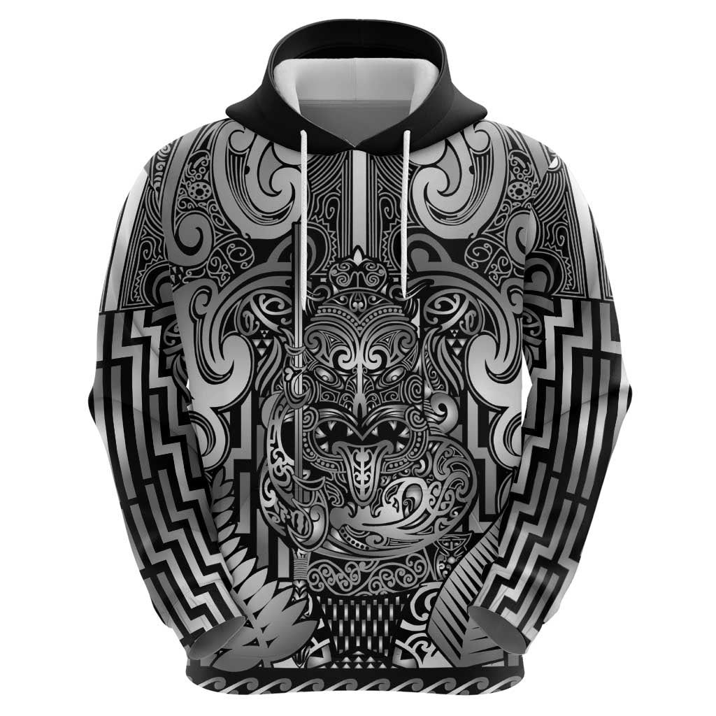 Custom New Zealand Taiaha Maori Zip Hoodie Kiwikiwi Minimalist Silver Fern Tukutuku Motif LT9 - Polynesian Pride
