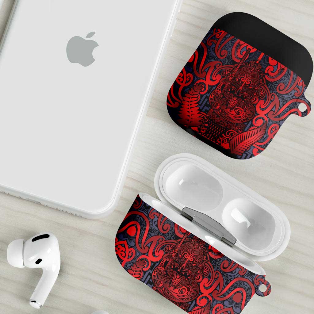 New Zealand Taiaha Maori AirPods Case Whero Minimalist Silver Fern Tukutuku Motif LT9 - Polynesian Pride
