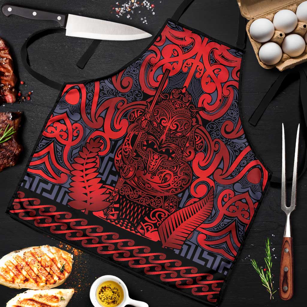 New Zealand Taiaha Maori Apron Whero Minimalist Silver Fern Tukutuku Motif LT9 Red - Polynesian Pride