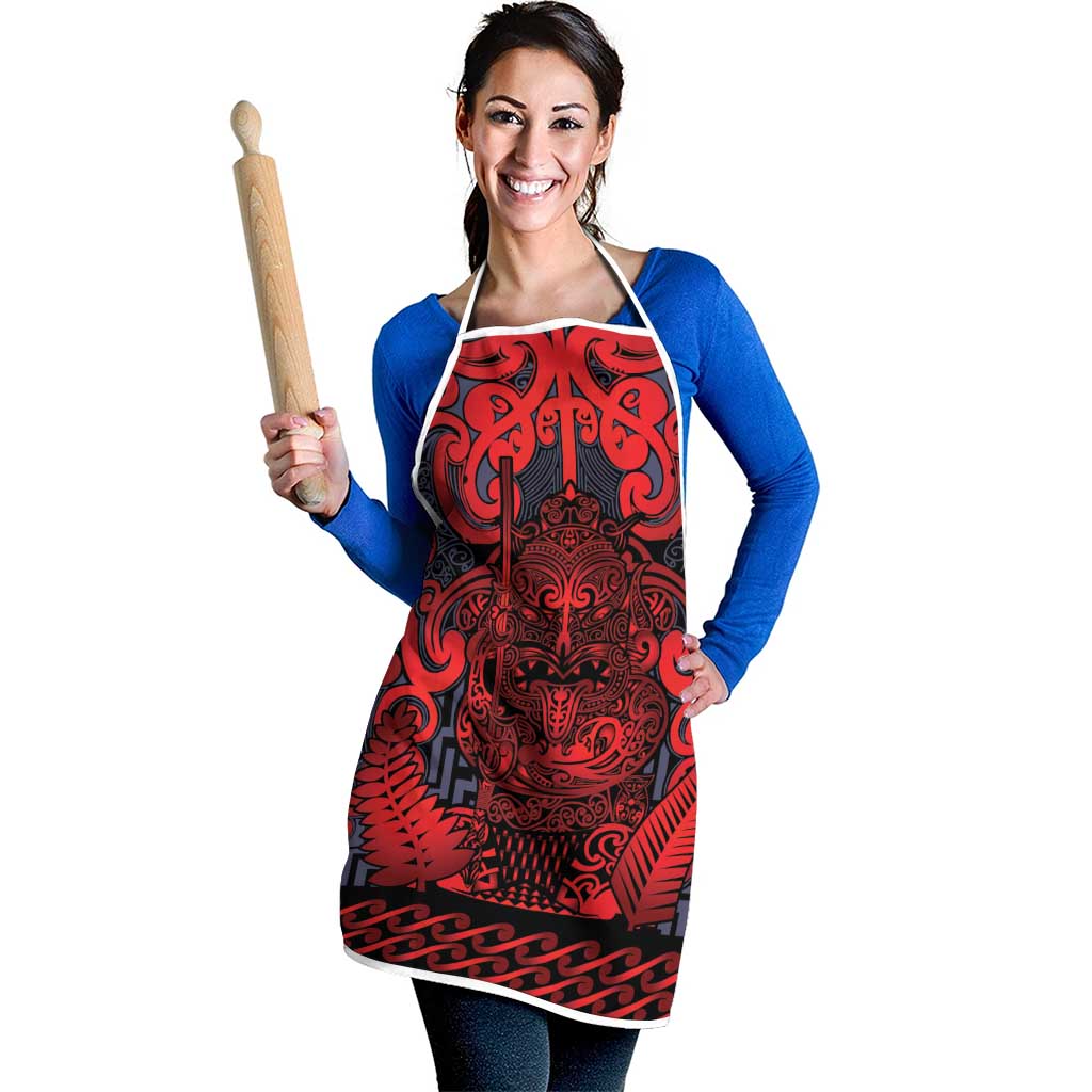 New Zealand Taiaha Maori Apron Whero Minimalist Silver Fern Tukutuku Motif LT9 - Polynesian Pride