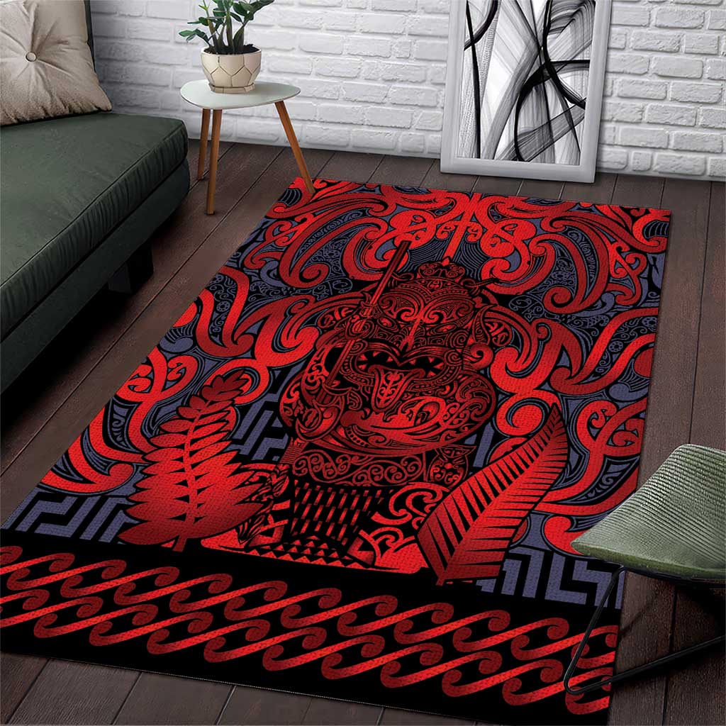 New Zealand Taiaha Maori Area Rug Whero Minimalist Silver Fern Tukutuku Motif LT9 Red - Polynesian Pride