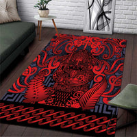 New Zealand Taiaha Maori Area Rug Whero Minimalist Silver Fern Tukutuku Motif LT9 Red - Polynesian Pride