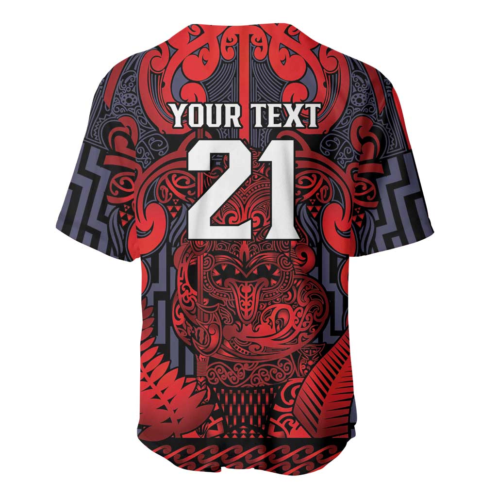 Custom New Zealand Taiaha Maori Baseball Jersey Whero Minimalist Silver Fern Tukutuku Motif LT9 - Polynesian Pride