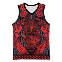 Custom New Zealand Taiaha Maori Basketball Jersey Whero Minimalist Silver Fern Tukutuku Motif LT9 Unisex Red - Polynesian Pride