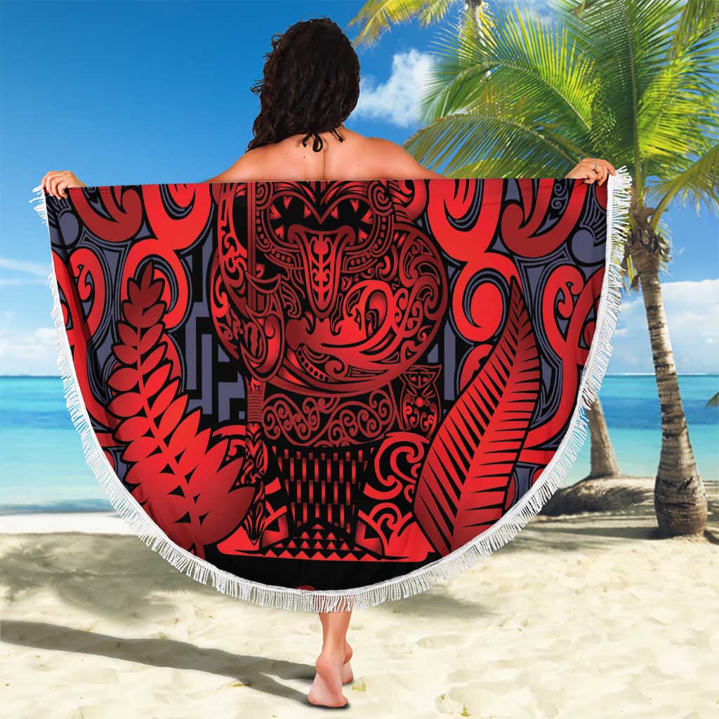 New Zealand Taiaha Maori Beach Blanket Whero Minimalist Silver Fern Tukutuku Motif LT9 - Polynesian Pride