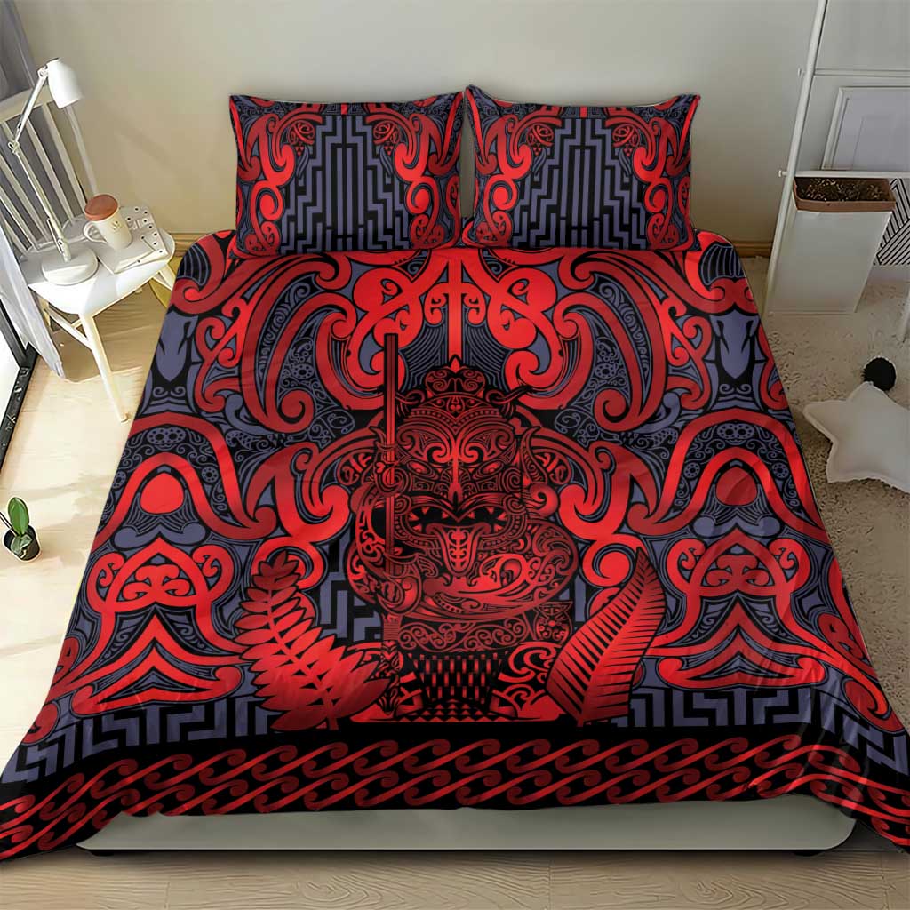 New Zealand Taiaha Maori Bedding Set Whero Minimalist Silver Fern Tukutuku Motif LT9 - Polynesian Pride