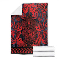 New Zealand Taiaha Maori Blanket Whero Minimalist Silver Fern Tukutuku Motif LT9 - Polynesian Pride