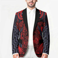 Custom New Zealand Taiaha Maori Blazer Whero Minimalist Silver Fern Tukutuku Motif LT9 - Polynesian Pride