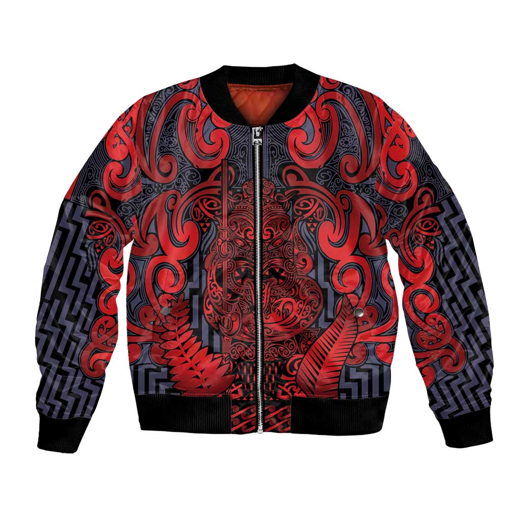 Custom New Zealand Taiaha Maori Bomber Jacket Whero Minimalist Silver Fern Tukutuku Motif LT9 Unisex Red - Polynesian Pride