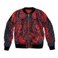 Custom New Zealand Taiaha Maori Bomber Jacket Whero Minimalist Silver Fern Tukutuku Motif LT9 Unisex Red - Polynesian Pride