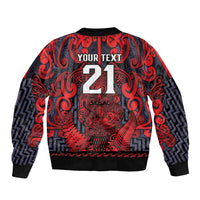 Custom New Zealand Taiaha Maori Bomber Jacket Whero Minimalist Silver Fern Tukutuku Motif LT9 - Polynesian Pride