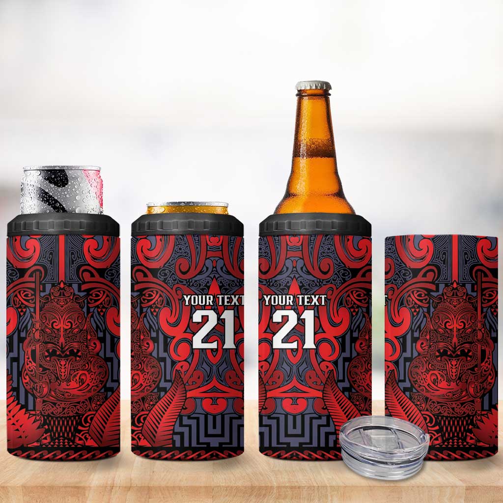 Custom New Zealand Taiaha Maori 4 in 1 Can Cooler Tumbler Whero Minimalist Silver Fern Tukutuku Motif LT9 - Polynesian Pride