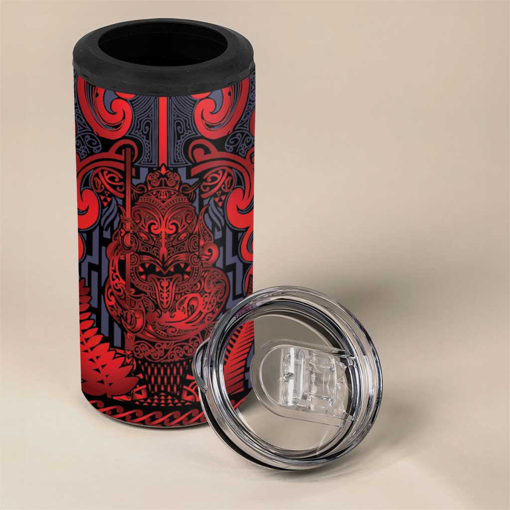 Custom New Zealand Taiaha Maori 4 in 1 Can Cooler Tumbler Whero Minimalist Silver Fern Tukutuku Motif LT9 - Polynesian Pride
