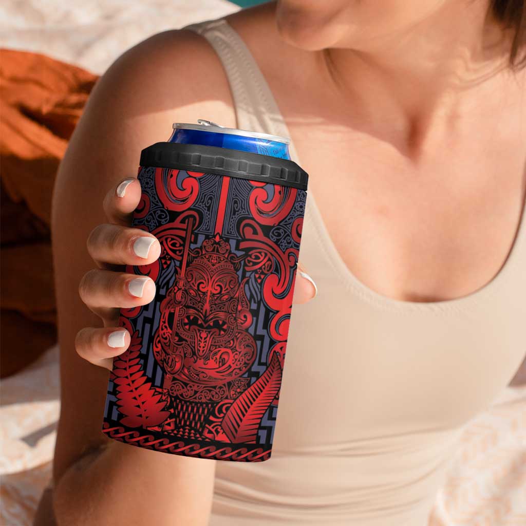 Custom New Zealand Taiaha Maori 4 in 1 Can Cooler Tumbler Whero Minimalist Silver Fern Tukutuku Motif LT9 - Polynesian Pride
