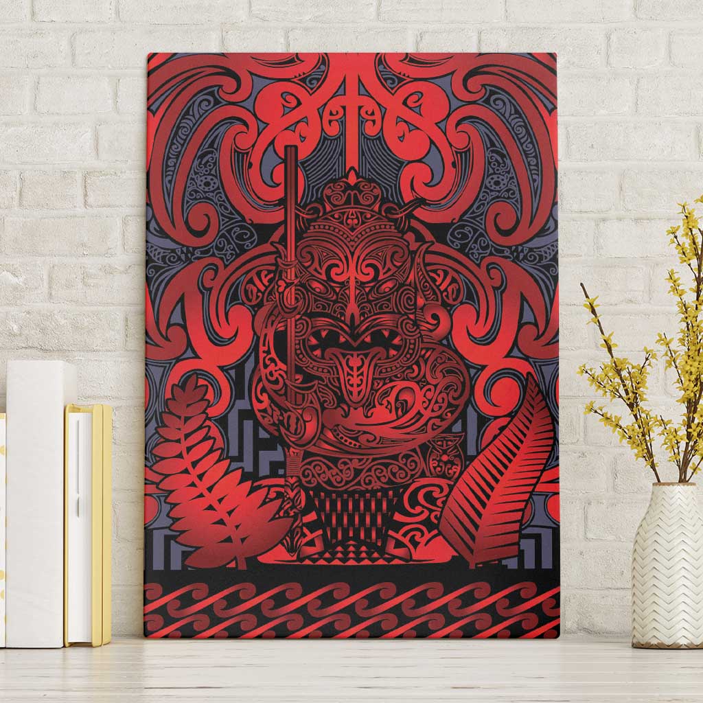 New Zealand Taiaha Maori Canvas Wall Art Whero Minimalist Silver Fern Tukutuku Motif LT9 Without Frame Red - Polynesian Pride