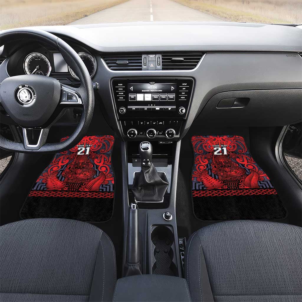 Custom New Zealand Taiaha Maori Car Mats Whero Minimalist Silver Fern Tukutuku Motif LT9 Set 2pcs - Front Red - Polynesian Pride