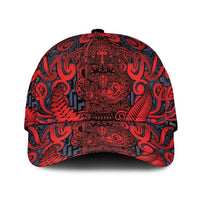 New Zealand Taiaha Maori Classic Cap Whero Minimalist Silver Fern Tukutuku Motif LT9 Universal Fit Red - Polynesian Pride