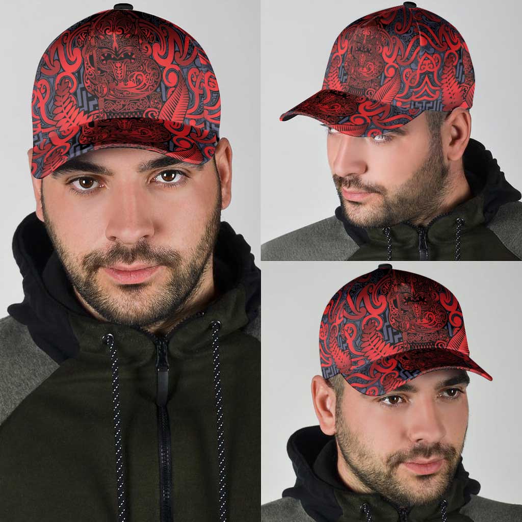 New Zealand Taiaha Maori Classic Cap Whero Minimalist Silver Fern Tukutuku Motif LT9 - Polynesian Pride