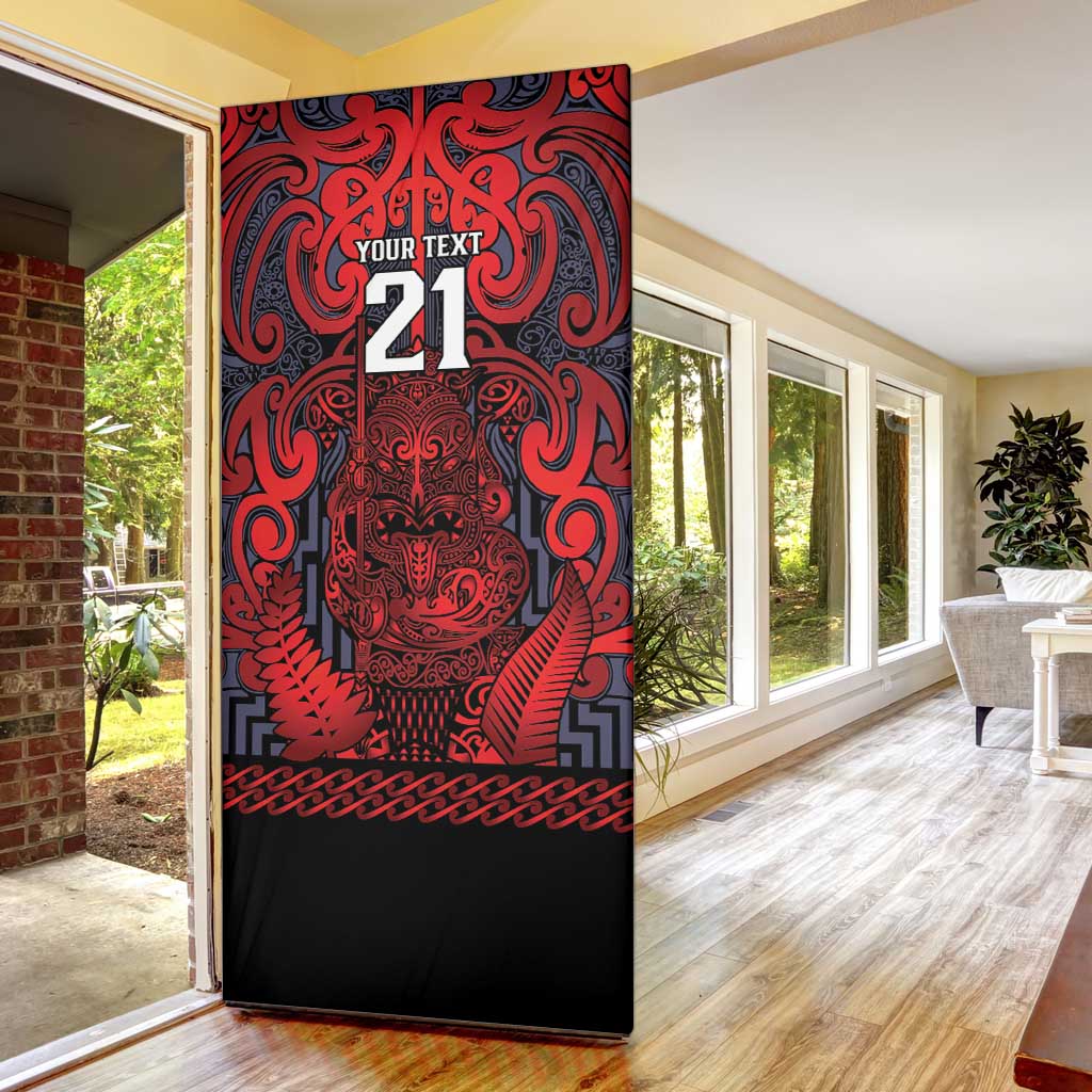 Custom New Zealand Taiaha Maori Door Cover Whero Minimalist Silver Fern Tukutuku Motif LT9 - Polynesian Pride