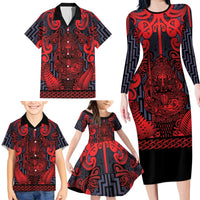 Custom New Zealand Taiaha Maori Family Matching Long Sleeve Bodycon Dress and Hawaiian Shirt Whero Minimalist Silver Fern Tukutuku Motif LT9 - Polynesian Pride