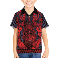 Custom New Zealand Taiaha Maori Family Matching Off Shoulder Maxi Dress and Hawaiian Shirt Whero Minimalist Silver Fern Tukutuku Motif LT9 Son's Shirt Red - Polynesian Pride