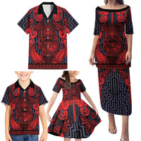 Custom New Zealand Taiaha Maori Family Matching Puletasi and Hawaiian Shirt Whero Minimalist Silver Fern Tukutuku Motif LT9 - Polynesian Pride