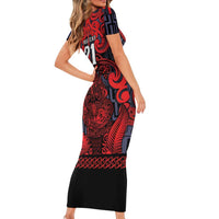 Custom New Zealand Taiaha Maori Family Matching Short Sleeve Bodycon Dress and Hawaiian Shirt Whero Minimalist Silver Fern Tukutuku Motif LT9 - Polynesian Pride
