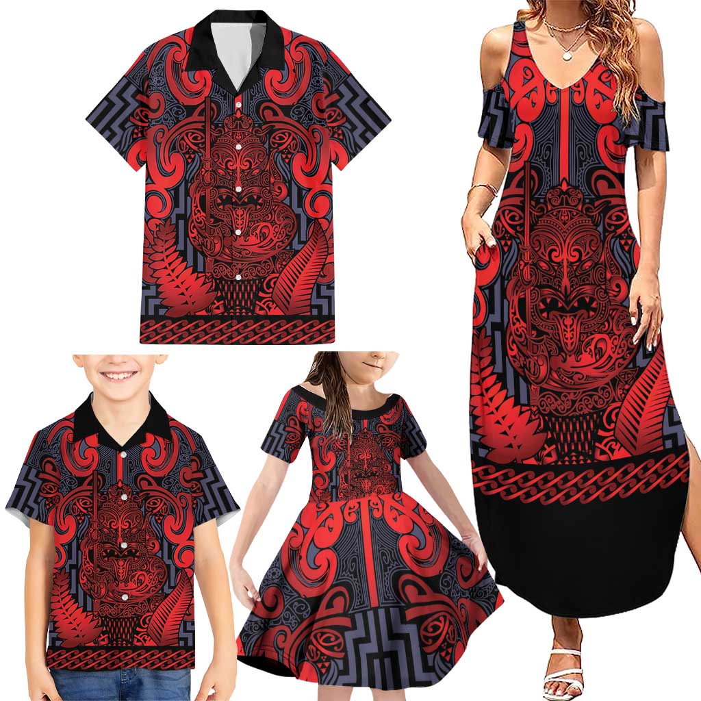 Custom New Zealand Taiaha Maori Family Matching Summer Maxi Dress and Hawaiian Shirt Whero Minimalist Silver Fern Tukutuku Motif