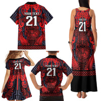 Custom New Zealand Taiaha Maori Family Matching Tank Maxi Dress and Hawaiian Shirt Whero Minimalist Silver Fern Tukutuku Motif LT9 - Polynesian Pride