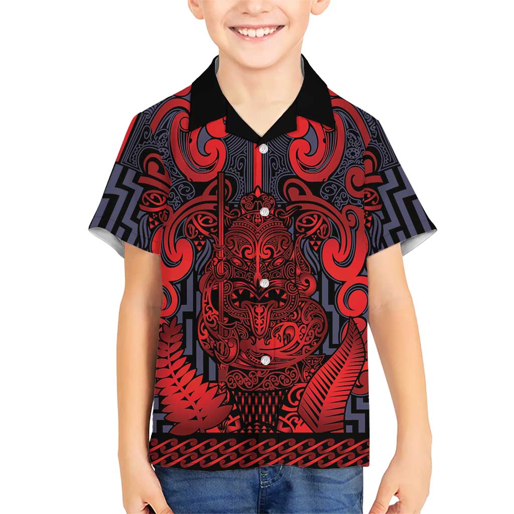 Custom New Zealand Taiaha Maori Family Matching Tank Maxi Dress and Hawaiian Shirt Whero Minimalist Silver Fern Tukutuku Motif LT9 Son's Shirt Red - Polynesian Pride